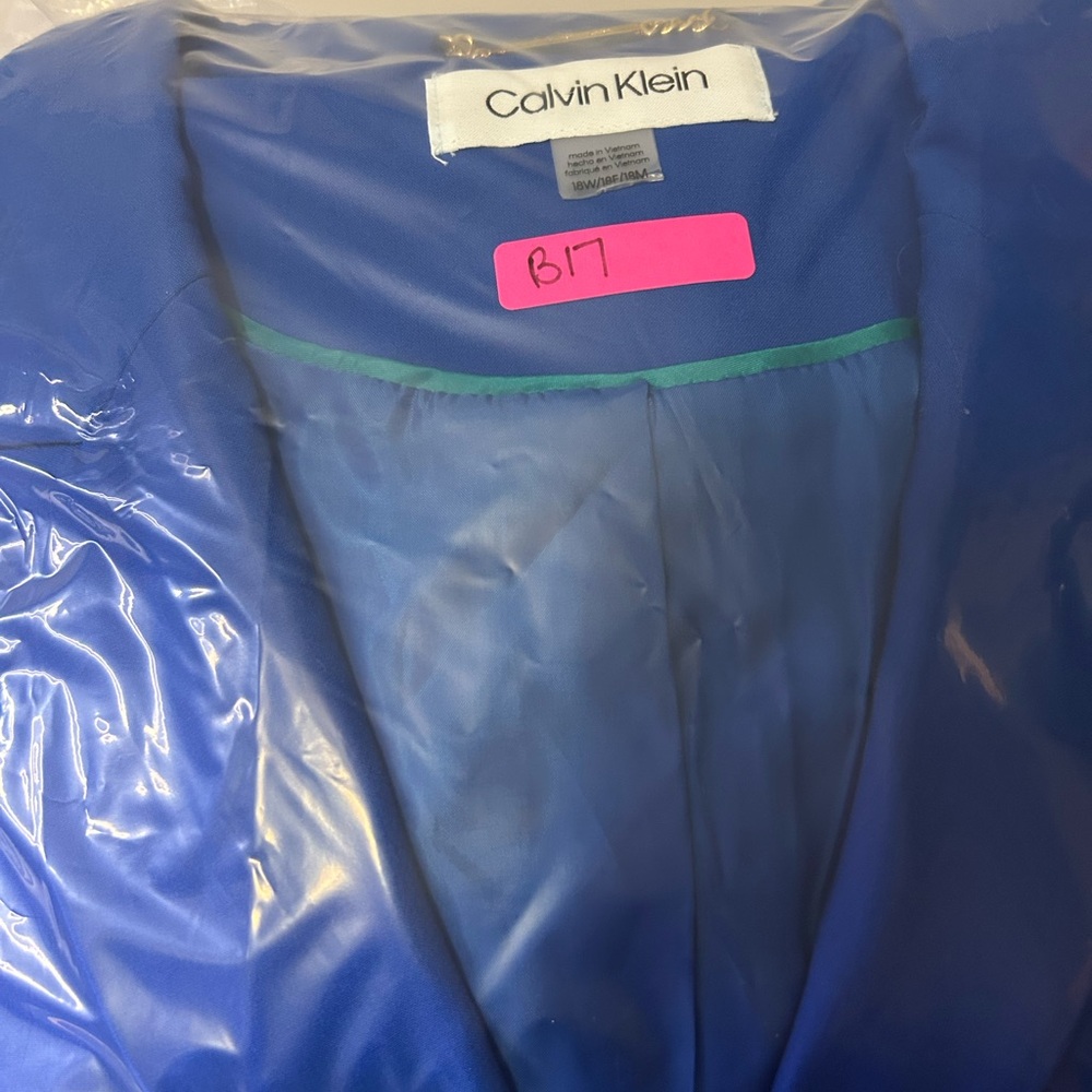 Calvin Klein Capri Blue Open Front Flap Pocket Suit Blazer size 18W - Picture 8 of 8
